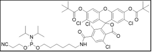 TET Dye Amidite (5'-Tetrachloro-Fluorescein Phosphoramidite); 6-(4 7 2' 7'-Tetrachloro-3' 6'-dipivaloylfluoresceinyl-6-carboxamido)-hexyl-1-O-[(2-cyanoethyl)-(N N-diisopropyl)]-phosphoramidite)